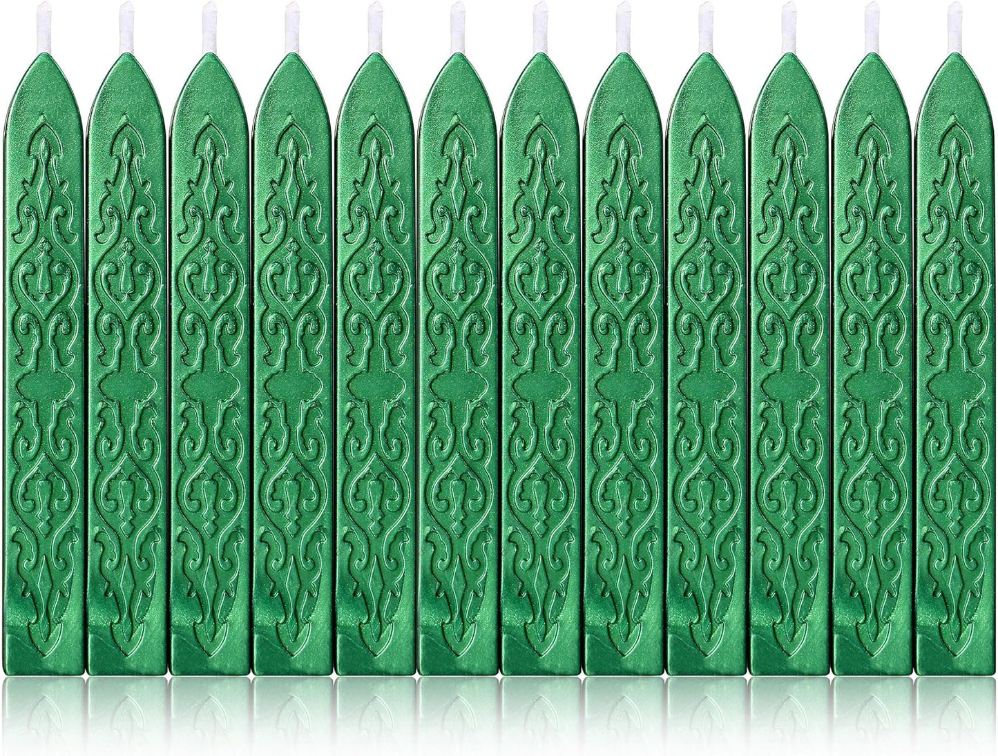 Yoption 12 Pcs Sealing Wax Sticks with Wicks, Antique Metallic Green Totem Fire Manuscript Seal Wax for Wax Seal Stamp (Metallic Green)