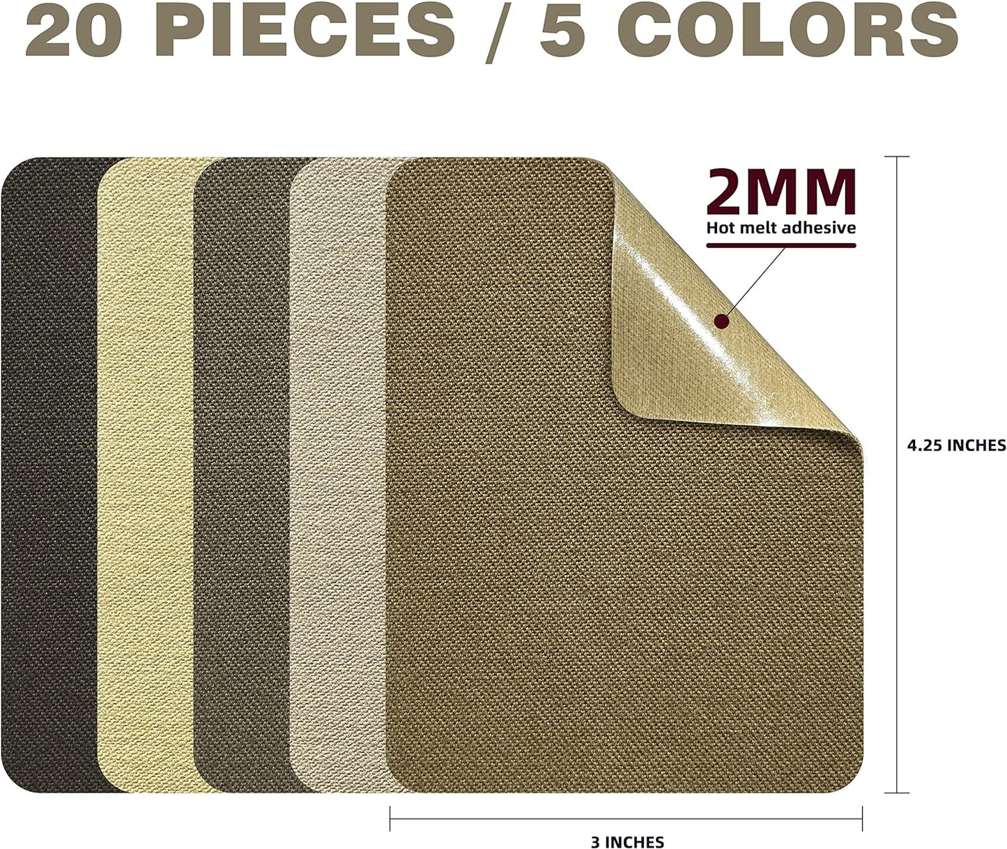 KING MOUNTAIN Iron-on Repair Patch 20 Pcs Pack,3" x4-1/4 100% Cotton Iron-on Repair Patch, 5 Shades of Clothing Repair and Decoration Kit (Five Browns)