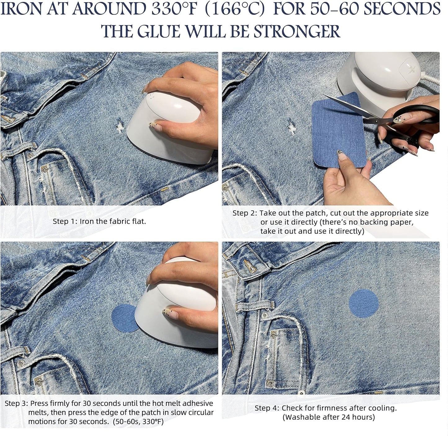 KING MOUNTAIN Iron-on Repair Patch 20 Pcs Pack,Denim Patches for Jeans Kit 3" by 4-1/4",100% Cotton Denim Iron-on Repair Patch,Jeans and Clothing Repair and Decoration Kit (Five Color 1.0)